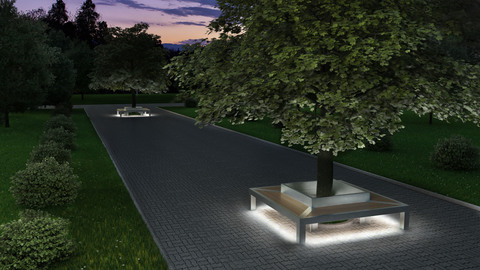 Bench CITY with lights / quadrangular
