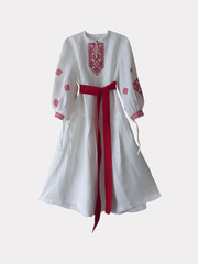 Славяночка. Платье льняное, белое в этностиле с вышивкой PL-422610