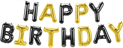Шар К Надпись, Happy Birthday, Черный/Золото, 16''/41 см. (под воздух)