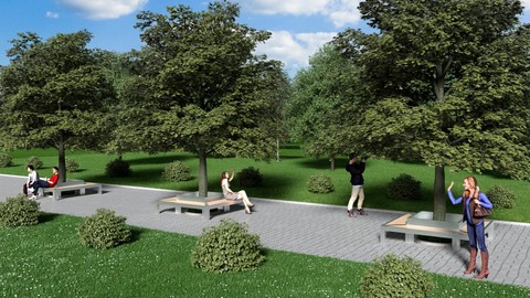 Bench CITY with lights / quadrangular