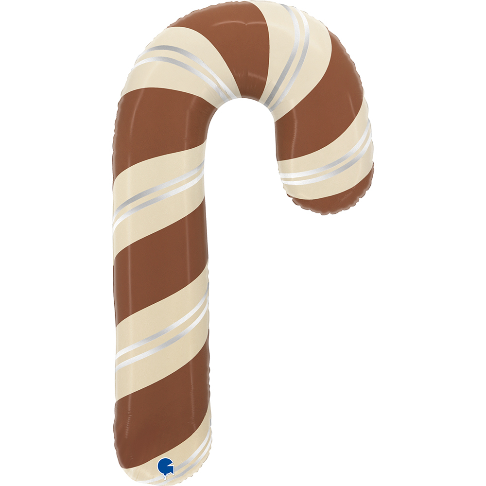 Шар Г Фигура, Леденец трость, Шоколадный/Кремовый, Сатин, 35''/89 см, 1 шт.