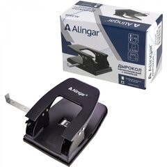 Дырокол Alingar 30л., металлический, с линейкой, черный