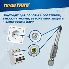 Бита отверточная ПРАКТИКА Профи PZ/FL1 х 50мм, для электротехнических работ (2шт), (906-807)