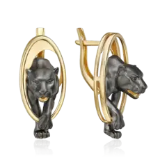 Серьги «Королевы саванны» с английским замком из лимонного золота 585 пробы