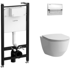 Laufen Pro Z.RU93.0.761.5 Rimless ПЭК Комплект унитаза с инсталляцией,с сиденьем Микролифт и клавишей смыва, хром фото
