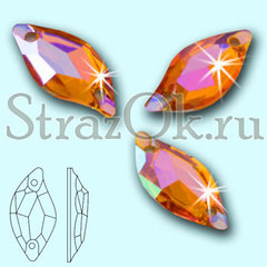 Стразы пришивные акриловые Leaf Orange AB, Листок Оранж АБ оранжевый с радужным покрытием на StrazOK.ru