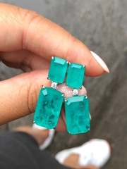 25803- Серьги из серебра с прямоугольными кварцами цвета параиба