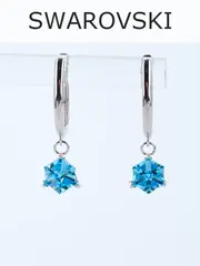 Серьги-подвески Миражи с голубым кубиком Swarovski