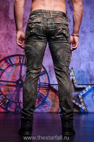 Robin's Jean | Джинсы мужские Military Green Camo SP50518 сзади