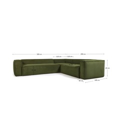 5-местный угловой диван Blok из плотного вельвета зеленого цвета 320 х 290 см
