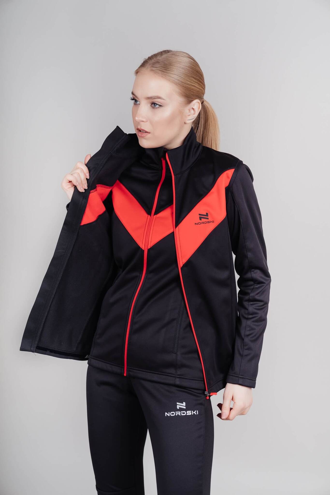 Женский лыжный жилет Nordski Base black-red