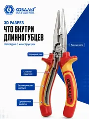 Длинногубцы КОБАЛЬТ диэлектрические 160 мм, CR-V (647-116)