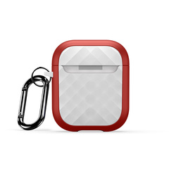 Чехол для наушников AirPods 1 и 2, красный с вставками белого цвета (RedWhite), серия PECC Series от Dux Ducis, в комплекте с карабином