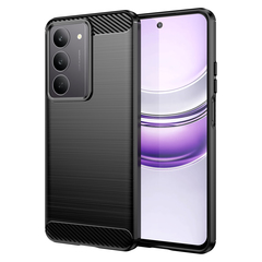 Чехол черного цвета с дизайном под карбон на Realme C75 4G, серия Carbon от Caseport