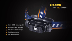 Фонарь налобный Fenix HL60R 950lm аккумуляторный (желтый)