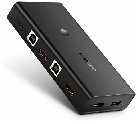 Переключатель UGREEN CM200 (50744) HDMI Switch Box 2 In 1 Out KVM Switching, черный