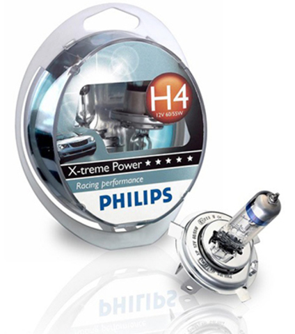 Галогенные лампы Philips H4 X-treme Power + 80% (2шт.) Галогенные лампы Philips H4 X-treme Power + 80% (2шт.)
