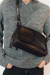 ZARA КОЖАНАЯ СУМКА С КЛАПАНОМ, КОРИЧНЕВЫЙ