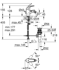 Смеситель для биде GROHE BauCurve с донным клапаном, хром (32849000)