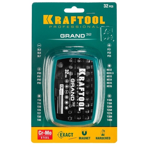KRAFTOOL Grand-32, с магнитным адаптером 32 шт, набор бит (26083-H32)