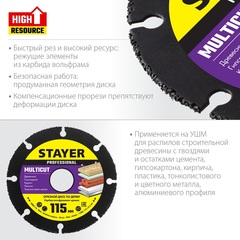 STAYER Multicut, 115 х 22.2 мм, для УШМ, диск отрезной по дереву (36860-115)