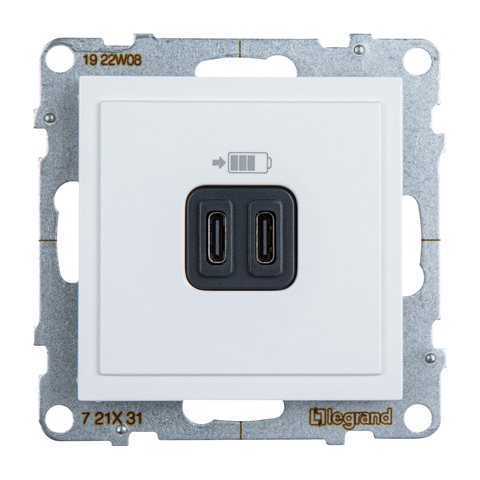 Розетка зарядное устройство USB 2 разъёма тип - С/тип - С, винтовые клеммы - Legrand SUNO - Белый