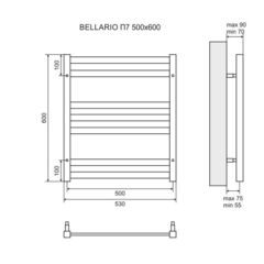 Полотенцесушитель водяной Lemark Bellario - LM68607BL (П7 500x600), черный