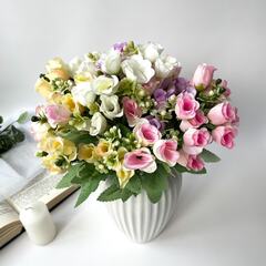 №2 Розы искусственные Мини, цвет МИКС, 12-15 голов, 30 см, набор 2 букета.