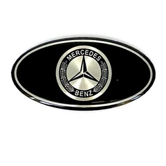 Наклейка Mercedes овальная объемная (шильдик Мерседес, 6,4х3,5см). Черная с серебристой надписью