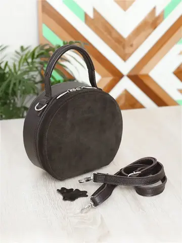 Сумка кожаная через плечо круглая