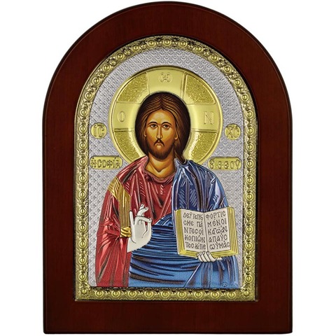 Икона Иисуса Христа Спасителя в серебряном окладе.