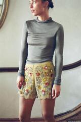ZARA ШОРТЫ С ЦВЕТОЧНОЙ ВЫШИВКОЙ И БУСИНАМИ, ОЛИВКОВЫЙ