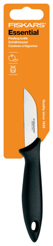 Нож кухонный Fiskars Essential (1023780) стальной для чистки овощей и фруктов лезв.70мм прямая заточка черный