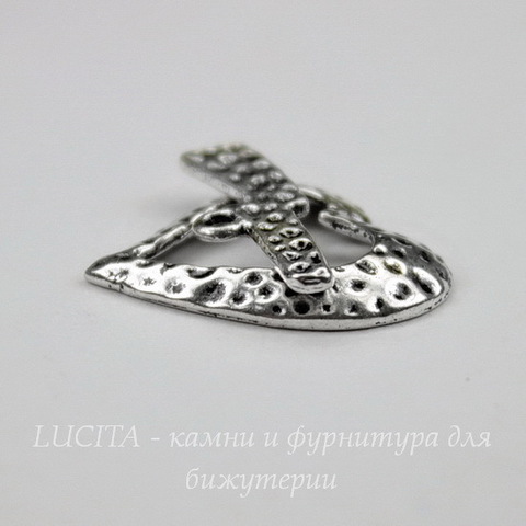Замок - тоггл из 2х частей "Сердце" (цвет - античное серебро), 20х19 мм, 20х8 мм