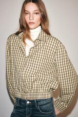 ZARA РУБАШКА В КЛЕТКУ ОБЪЕМНОГО КРОЯ — ZW COLLECTION, ЭКРЮ/ЧЕРНЫЙ