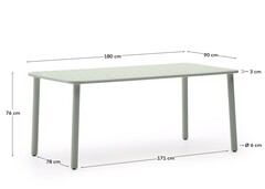 Уличный стол Brai из оцинкованной стали бирюзового цвета 180 x 90 см