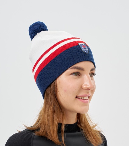 Лыжная шапка c шерстью Nordski Move white-red-blue