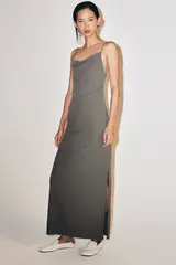 ZARA ДЛИННОЕ ПЛАТЬЕ НА БРЕТЕЛЯХ, КАМЕННО-СЕРЫЙ