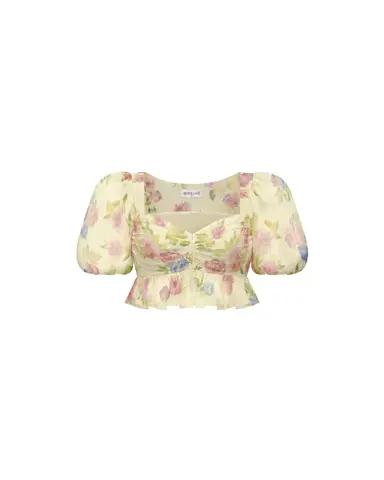 Мелисса топ (Melissa top), кроп топ из бледно-желтого шифона с цветочным принтом