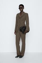 Massimo Dutti Льняной приталенный блейзер - STUDIO, коричневый