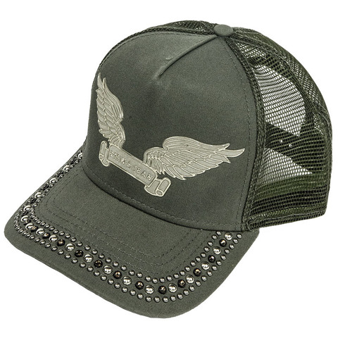 Robin's Jean | Бейсболка мужская TRUCKER CAP IN OLIVE WITH CRYSTALS CAP1015-B421-64 левый бок