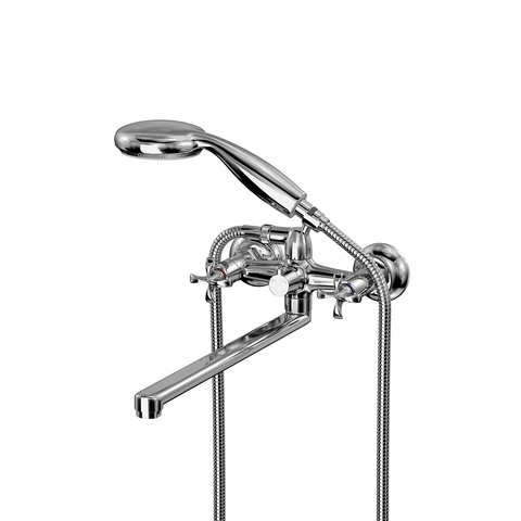 Lemark LM0152C Смеситель универсальный с плоским изливом 32 см, двуручковый, поворотный переключатель, латунь/хром