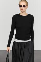 Massimo Dutti Вязаный свитер в рубчик с круглым вырезом, черный