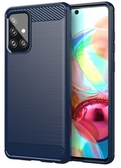 Чехол темно-синего цвета на Samsung Galaxy A72, серия Carbon (стиль под карбон) от Caseport