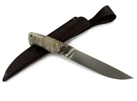 Нож Пантера, Bohler M390, макумэ ганэ, зуб мамонта, рукоять кап клёна