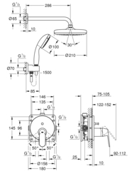 Набор для комплектации душа, GROHE Eurosmart Cosmopolitan, с верхним душем Tempesta 210, хром, (25219001)