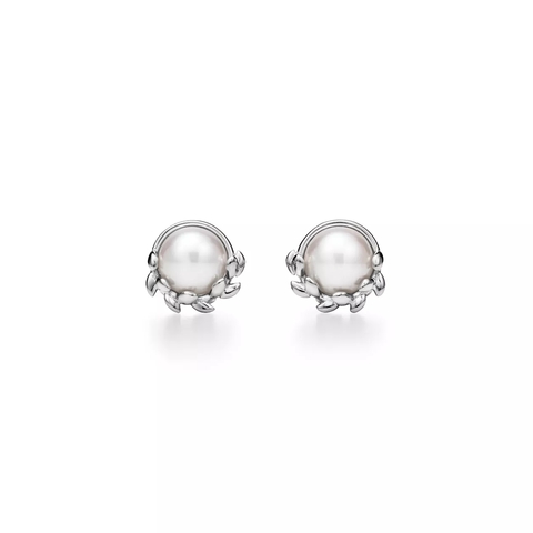 Серьги из серебра 925 с жемчугом 💠 Tiffany - Olive Leaf Pearl - В наличии