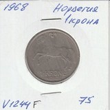 V1244F 1968 Норвегия 1 крона V1244F 1968 Норвегия 1 крона
