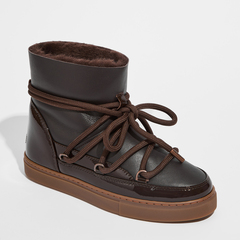 Высокие комбинированные кеды INUIKII Sneaker Gloss Brown на меху