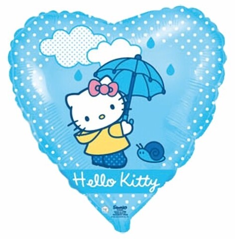 Сердце, HELLO KITTY с зонтиком, голубое